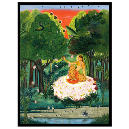 Immerse yourself in the serene beauty of 'Enchanting Kamod Ragini Amidst Verdant Forest.' This for dwelling