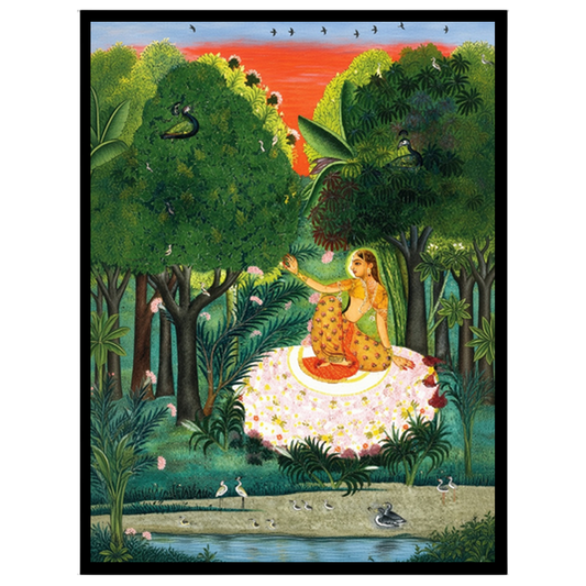 Immerse yourself in the serene beauty of 'Enchanting Kamod Ragini Amidst Verdant Forest.' This for dwelling