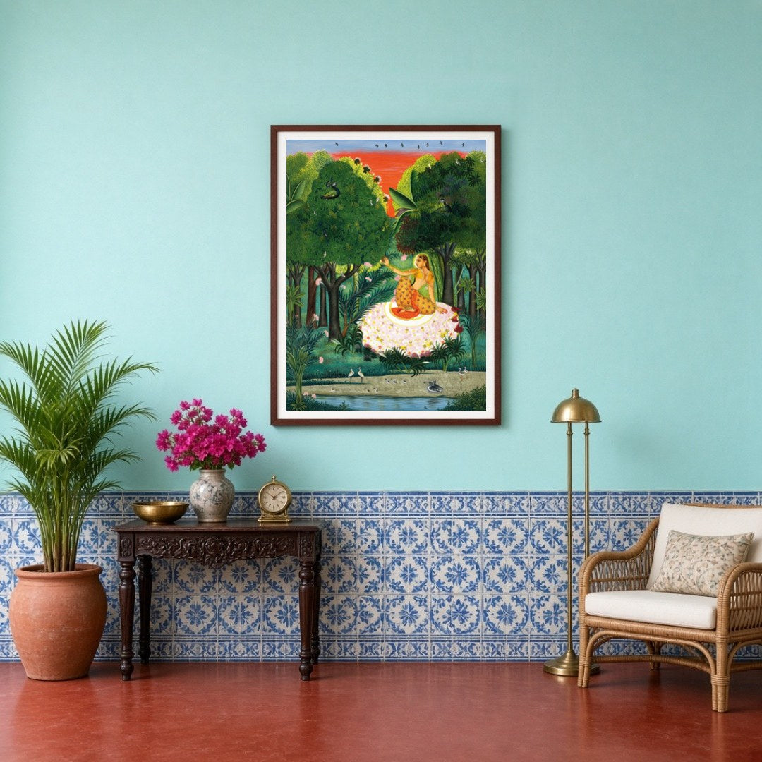 Immerse yourself in the serene beauty of 'Enchanting Kamod Ragini Amidst Verdant Forest.' This for Entrance
