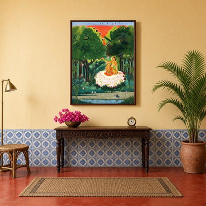 Immerse yourself in the serene beauty of 'Enchanting Kamod Ragini Amidst Verdant Forest.' This for Hallway