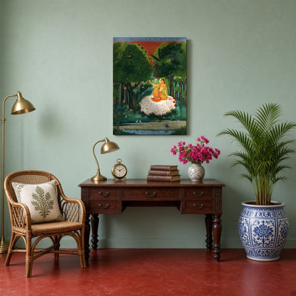 Immerse yourself in the serene beauty of 'Enchanting Kamod Ragini Amidst Verdant Forest.' This for Study