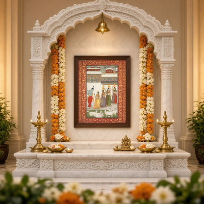 Experience the divine allure of Krishna as he enchants the Gopis with the melodious notes of his for Home Temple