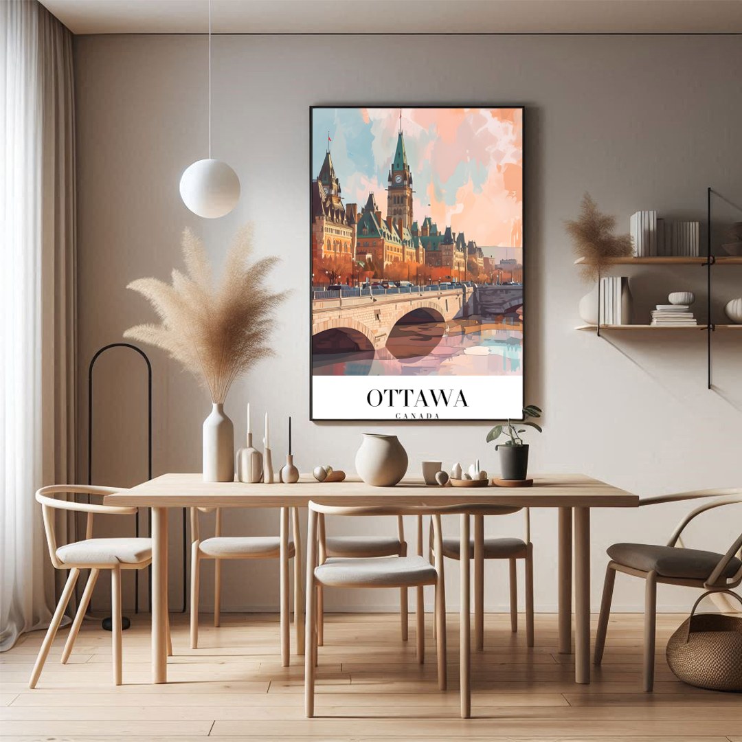 Capture the enchanting beauty of Ottawa with this exquisite skyline illustration. With its for Dining