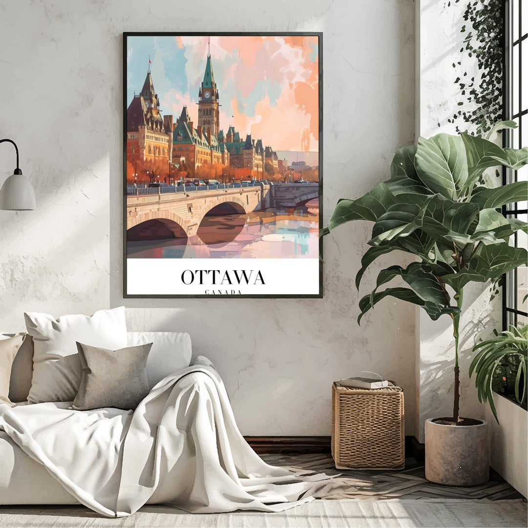 Capture the enchanting beauty of Ottawa with this exquisite skyline illustration. With its for Living Room