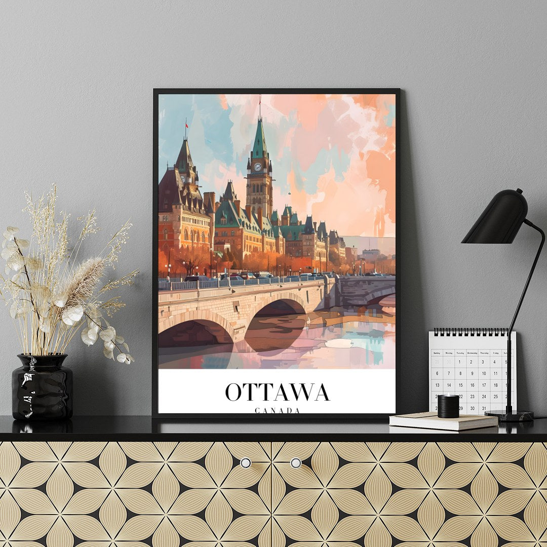 Capture the enchanting beauty of Ottawa with this exquisite skyline illustration. With its for Shelf