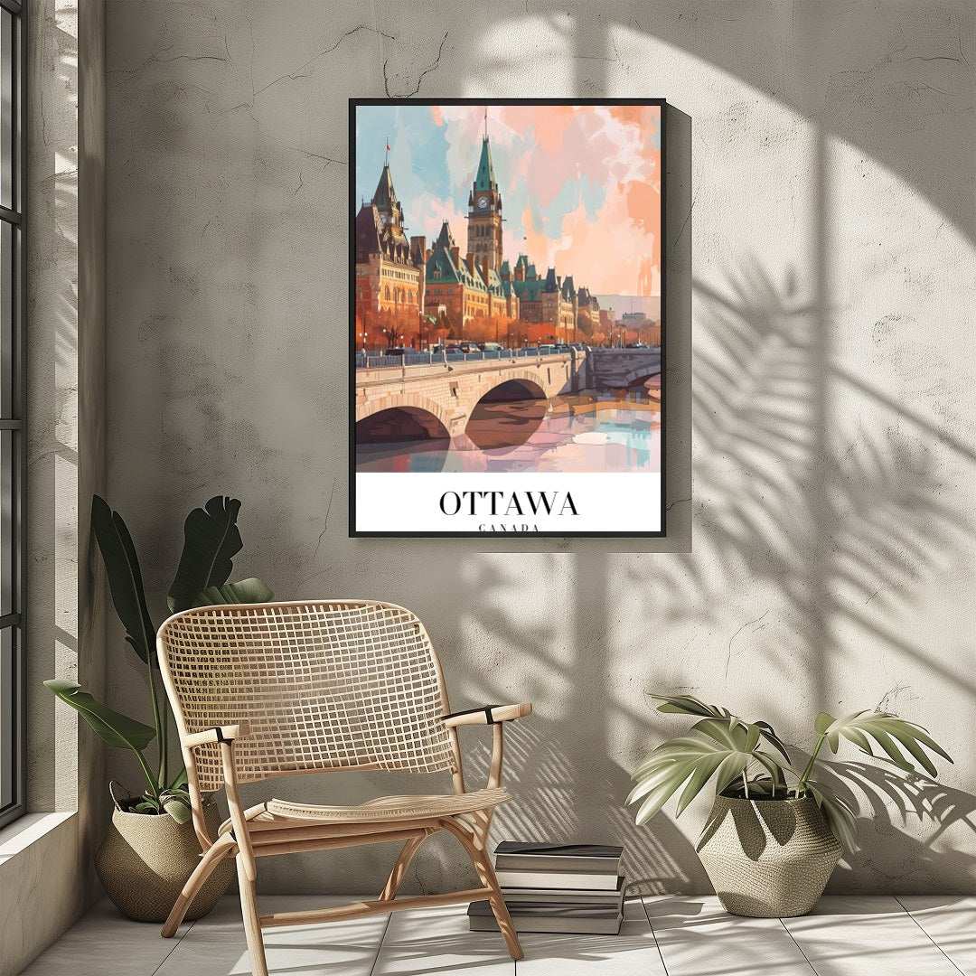 Capture the enchanting beauty of Ottawa with this exquisite skyline illustration. With its for Sitting Area
