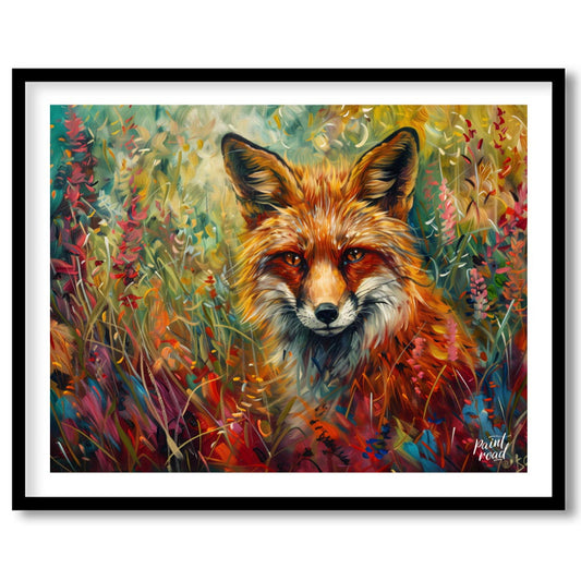 This vibrant and richly textured oil painting presents a captivating close-up of a red fox peering … for sweet-home