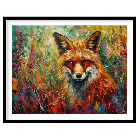 This vibrant and richly textured oil painting presents a captivating close-up of a red fox peering … for sweet-home