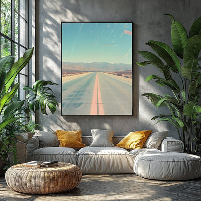 Immerse yourself in the allure of the open road with this captivating depiction of a sunlit desert for Balcony