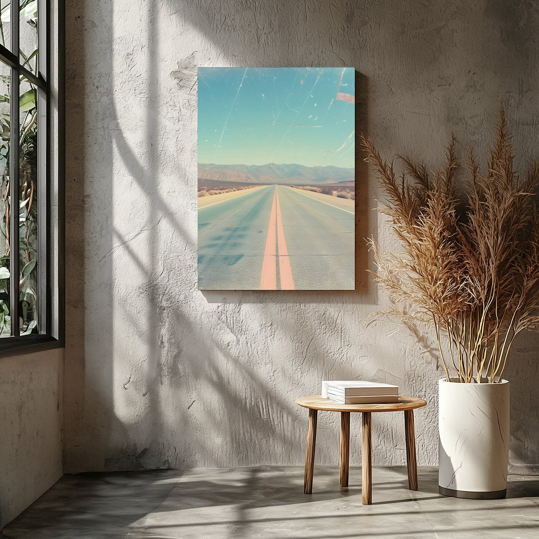 Immerse yourself in the allure of the open road with this captivating depiction of a sunlit desert for Entrance