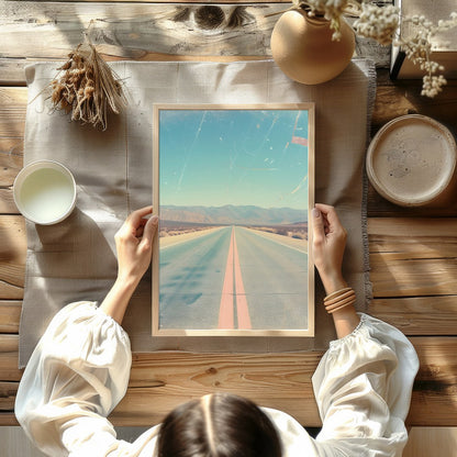 Immerse yourself in the allure of the open road with this captivating depiction of a sunlit desert for Kitchen
