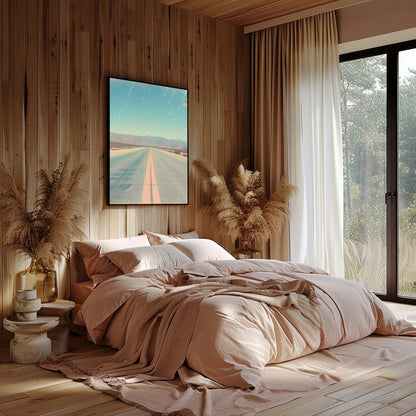 Immerse yourself in the allure of the open road with this captivating depiction of a sunlit desert for nook
