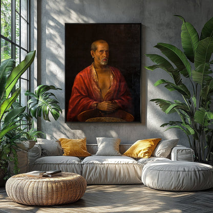 This captivating portrait of an elder dressed in a luxurious red robe exudes wisdom and mystery. for Balcony