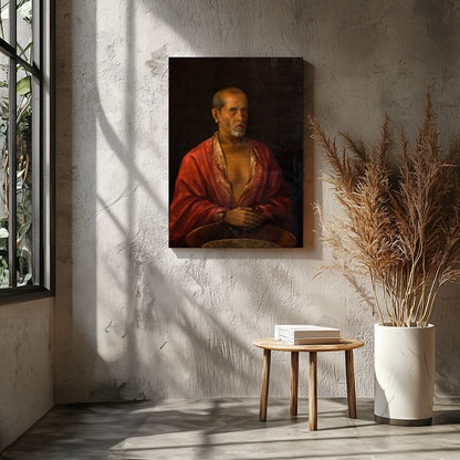 This captivating portrait of an elder dressed in a luxurious red robe exudes wisdom and mystery. for Entrance