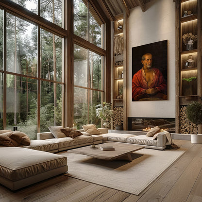 This captivating portrait of an elder dressed in a luxurious red robe exudes wisdom and mystery. for Living Room