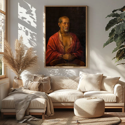 This captivating portrait of an elder dressed in a luxurious red robe exudes wisdom and mystery. for Sitting Area
