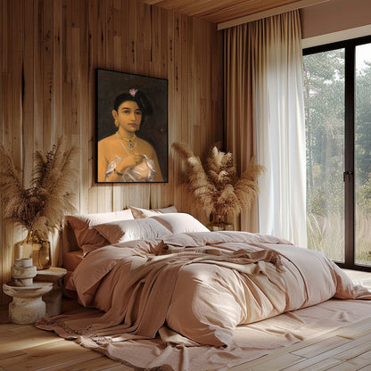 This captivating portrait emanates the grace and elegance of Rajasthani heritage. Featuring for Bedroom