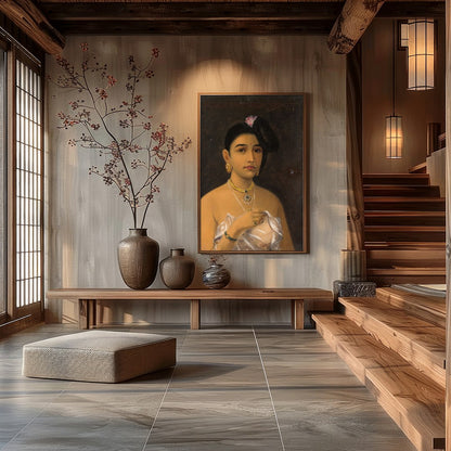 This captivating portrait emanates the grace and elegance of Rajasthani heritage. Featuring for Hall
