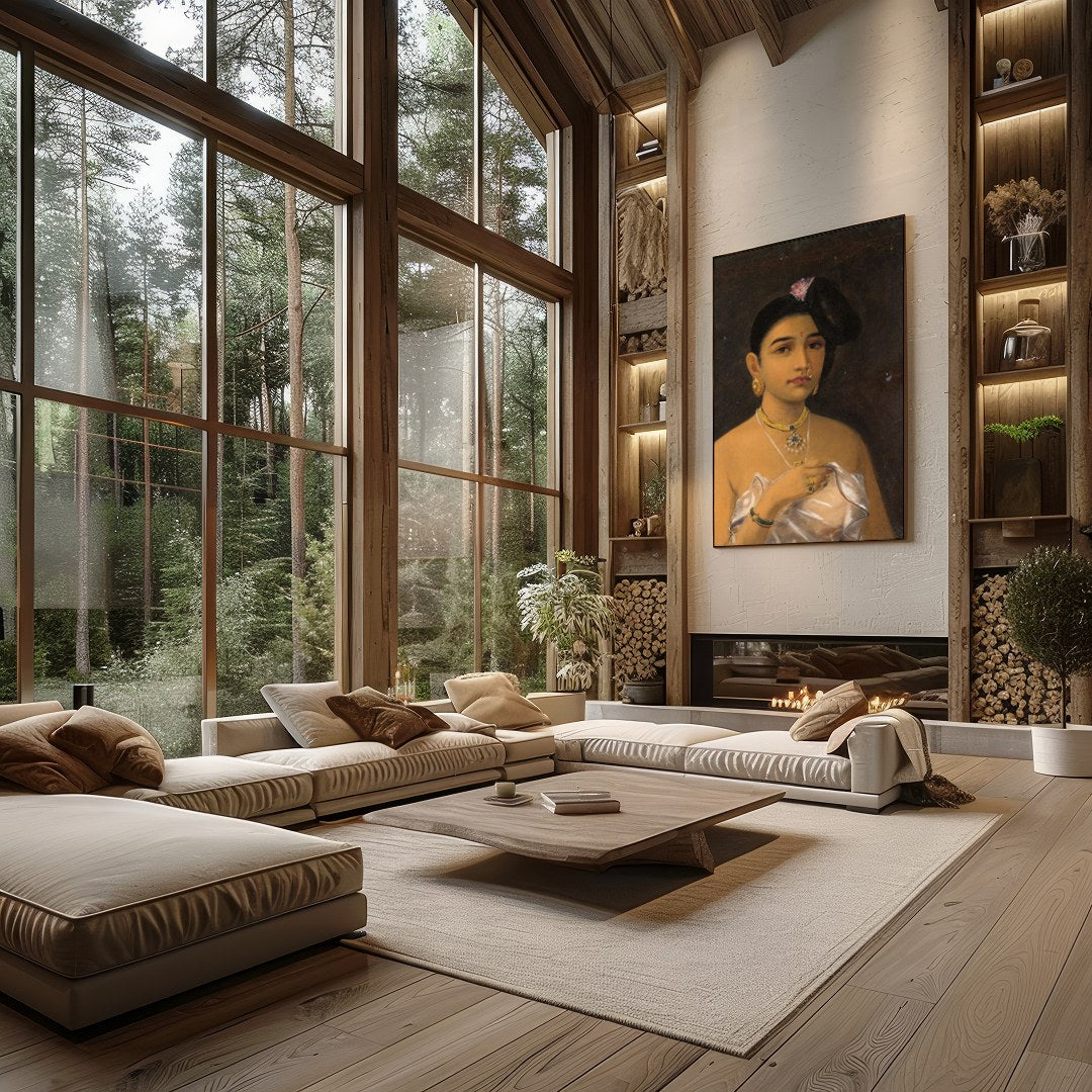 This captivating portrait emanates the grace and elegance of Rajasthani heritage. Featuring for Living Room