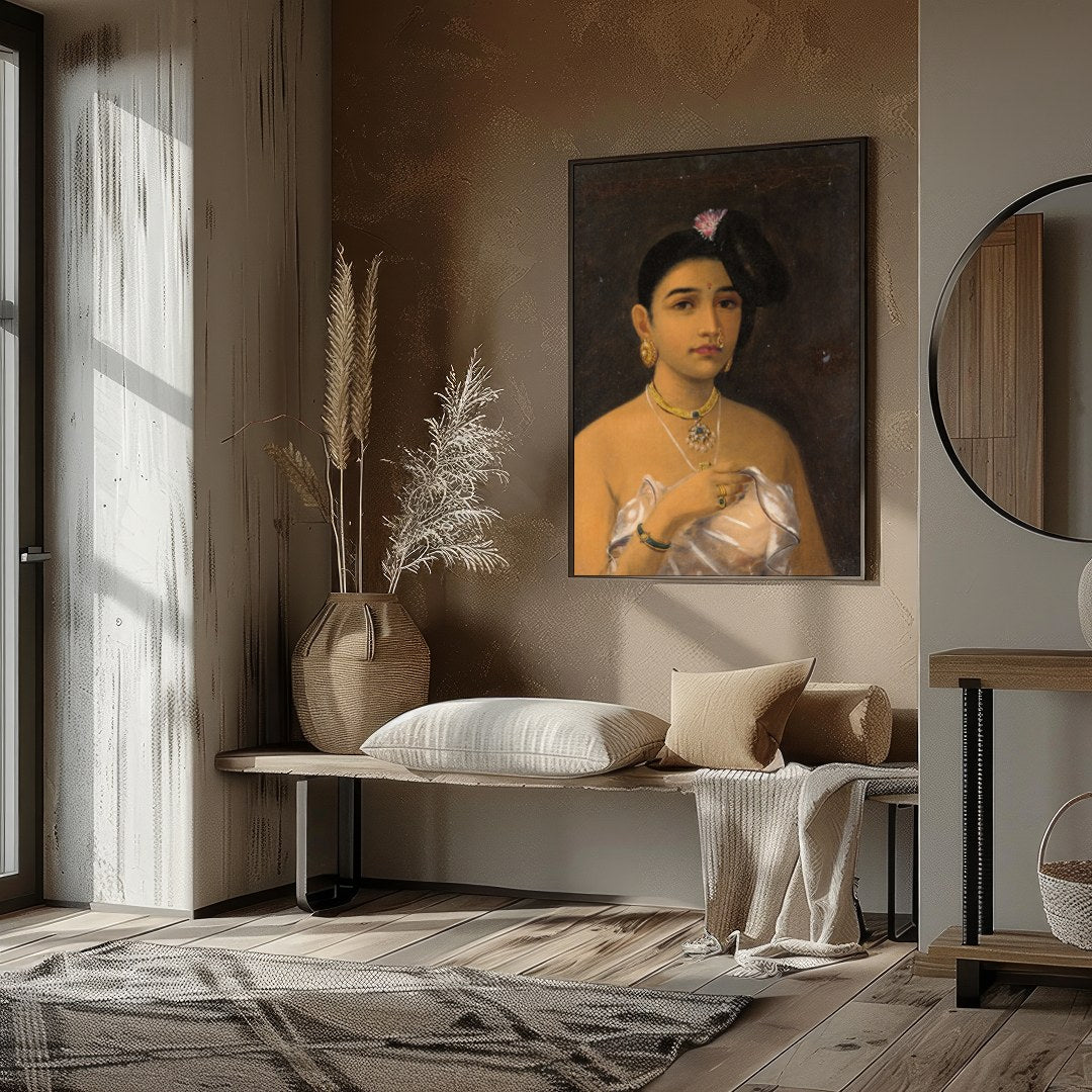 This captivating portrait emanates the grace and elegance of Rajasthani heritage. Featuring for room