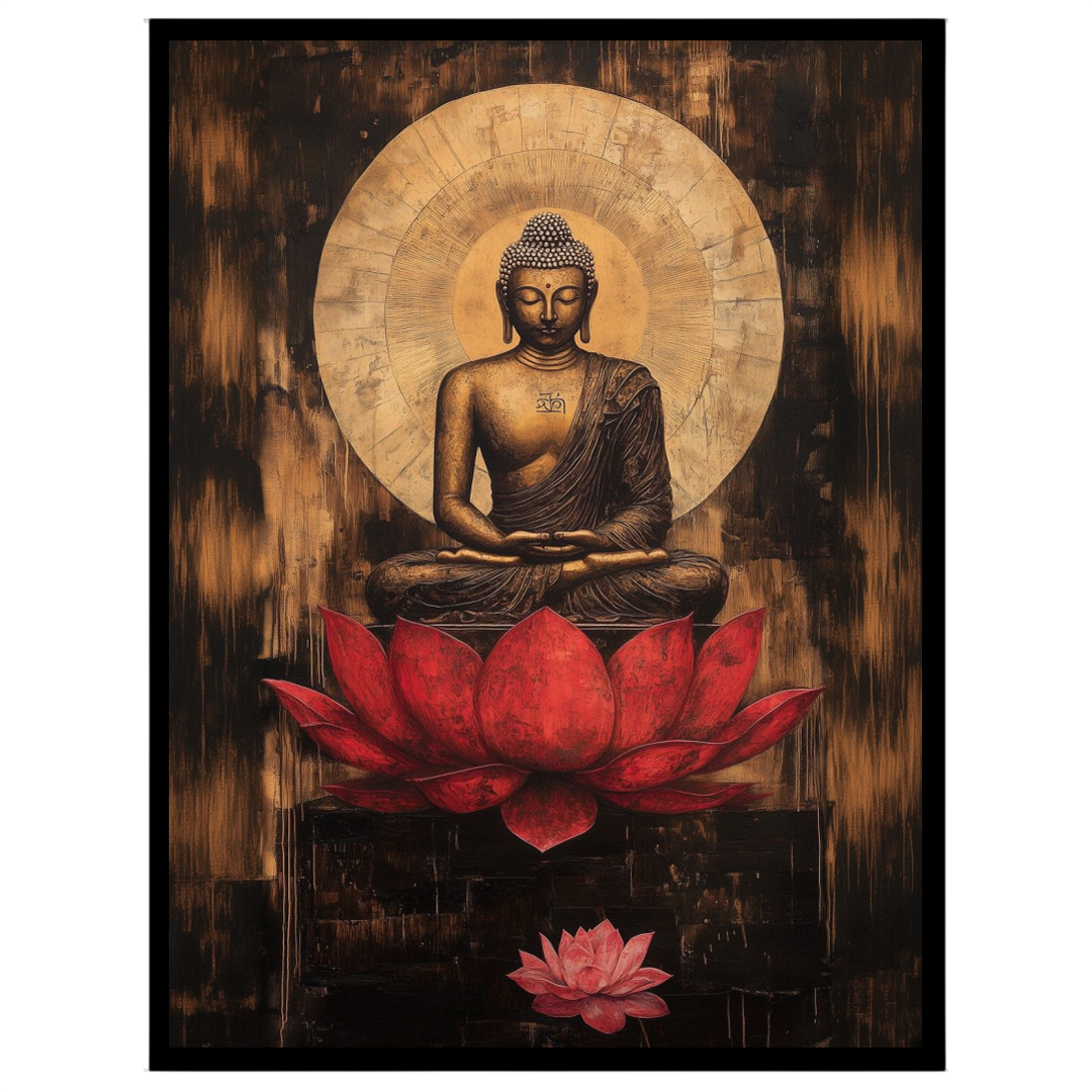 Immerse yourself in the serene grace of this stunning artwork depicting Lord Buddha in deep for home