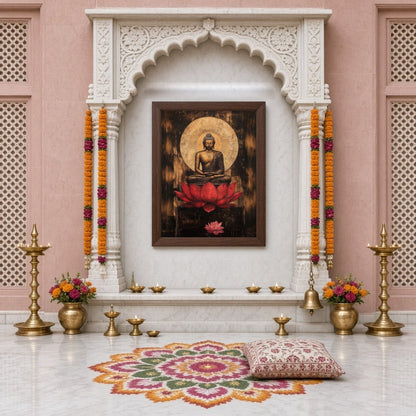 Immerse yourself in the serene grace of this stunning artwork depicting Lord Buddha in deep for Home Temple