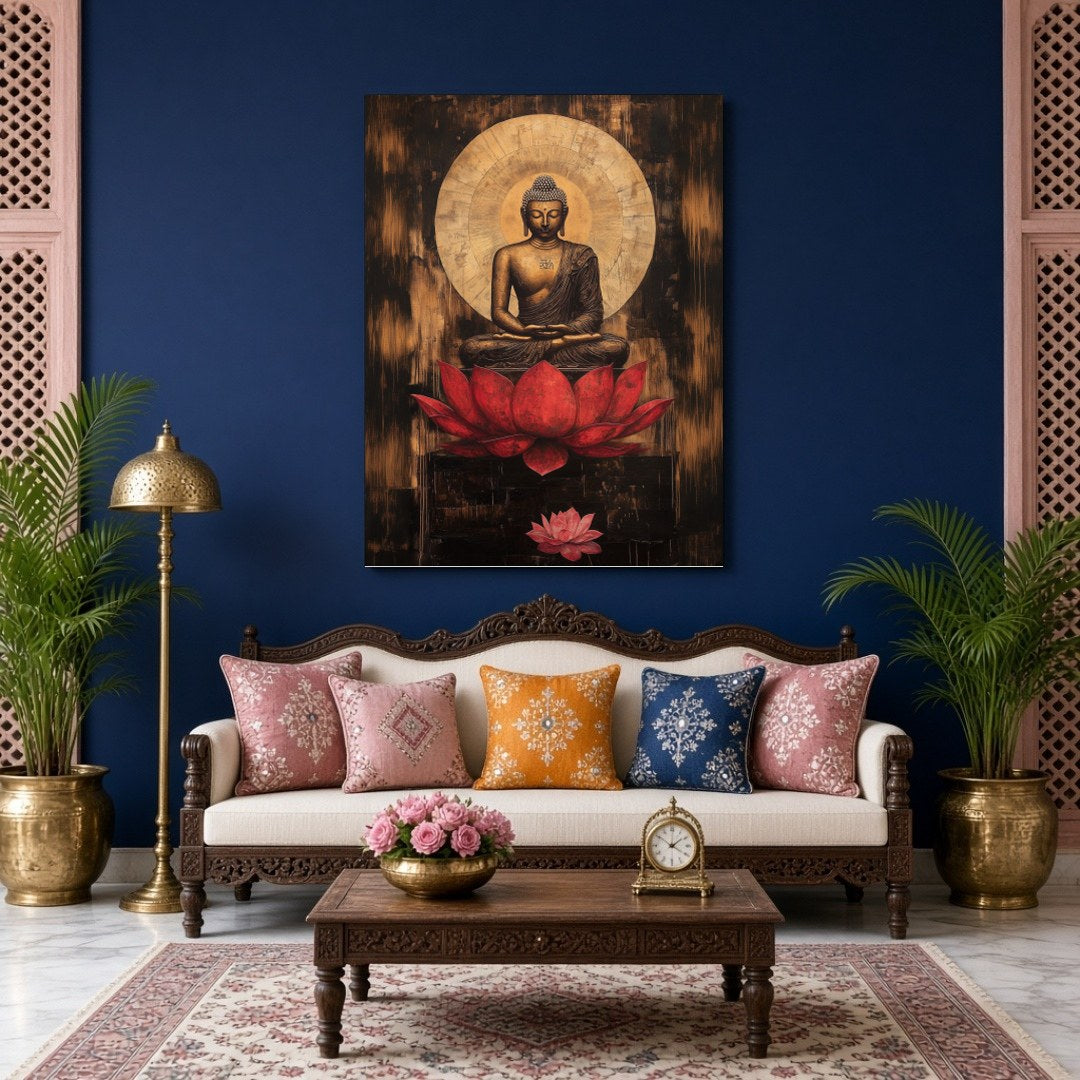 Immerse yourself in the serene grace of this stunning artwork depicting Lord Buddha in deep for Living Room