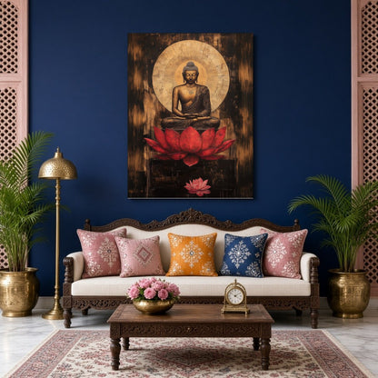 Immerse yourself in the serene grace of this stunning artwork depicting Lord Buddha in deep for Living Room