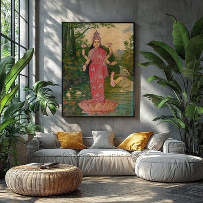 This stunning piece captures the serene presence of a divine figure standing gracefully on a lotus for Balcony