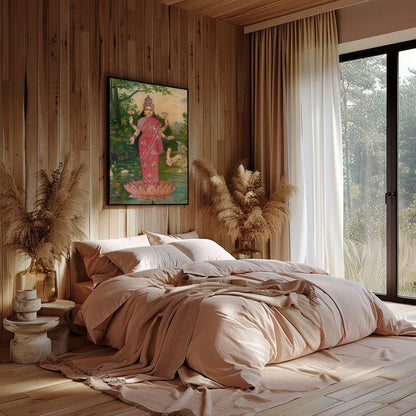 This stunning piece captures the serene presence of a divine figure standing gracefully on a lotus for Bedroom
