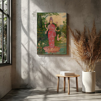 This stunning piece captures the serene presence of a divine figure standing gracefully on a lotus for Entrance