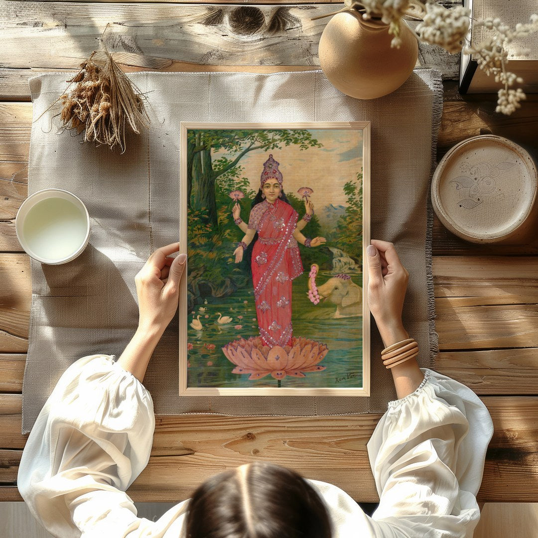 This stunning piece captures the serene presence of a divine figure standing gracefully on a lotus for Kitchen