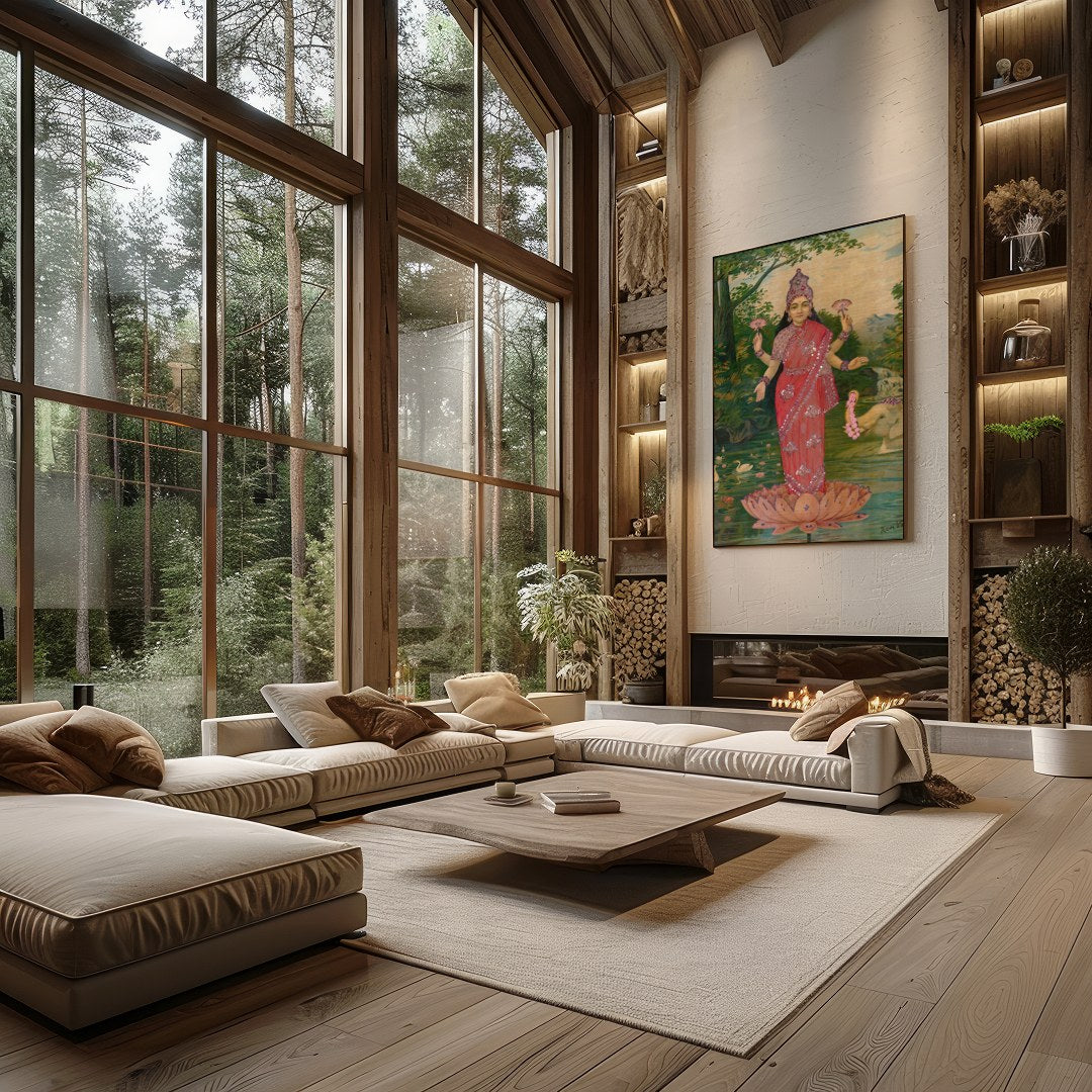 This stunning piece captures the serene presence of a divine figure standing gracefully on a lotus for Living Room