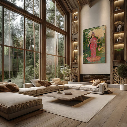This stunning piece captures the serene presence of a divine figure standing gracefully on a lotus for Living Room