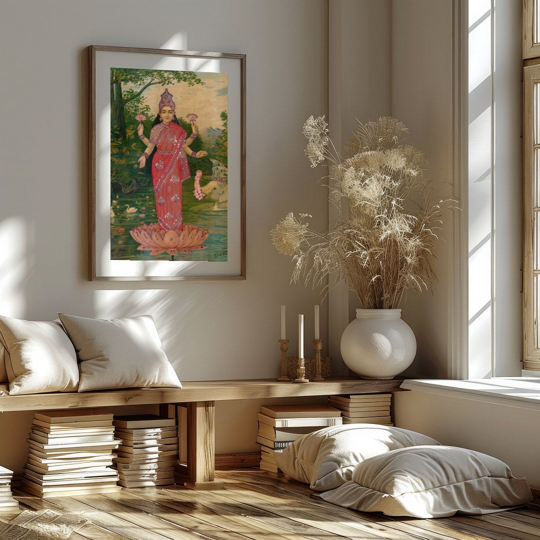 This stunning piece captures the serene presence of a divine figure standing gracefully on a lotus for retreat