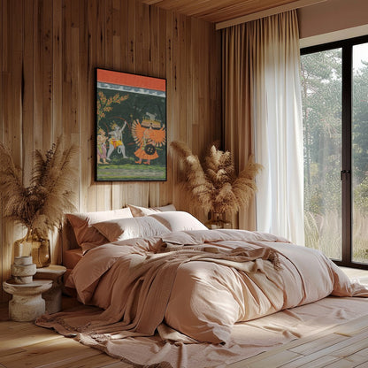This vibrant artwork captures a legendary scene filled with dynamic figures and intricate for Bedroom