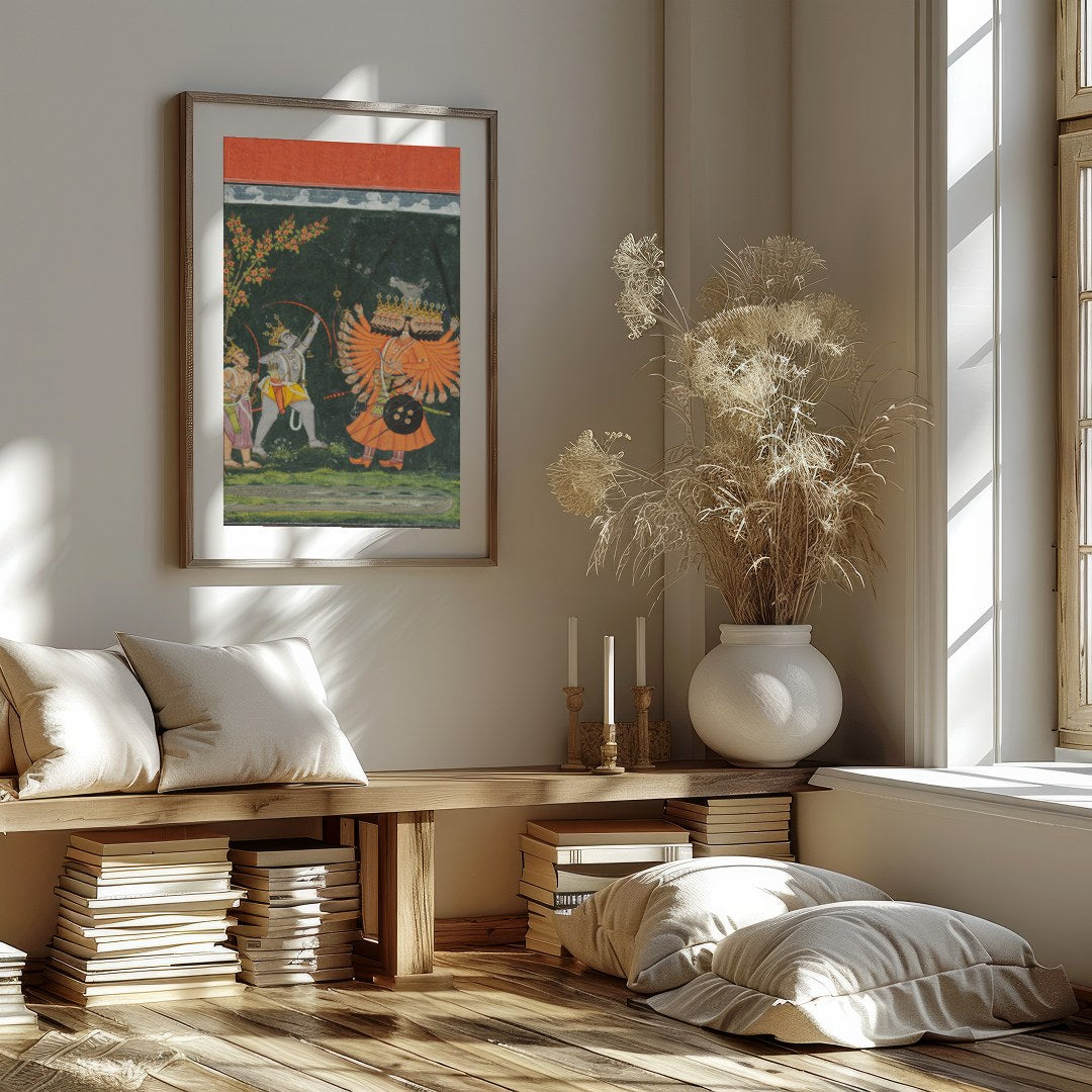 This vibrant artwork captures a legendary scene filled with dynamic figures and intricate for office
