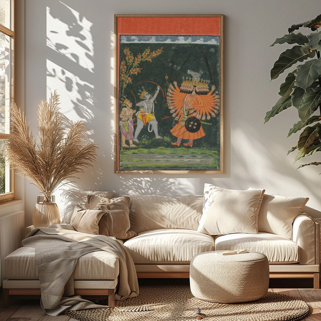 This vibrant artwork captures a legendary scene filled with dynamic figures and intricate for Sitting Area