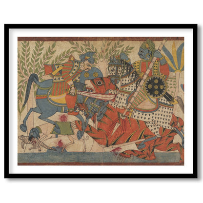 Immerse yourself in a vivid depiction of a historical battle, rendered in vibrant traditional for loft