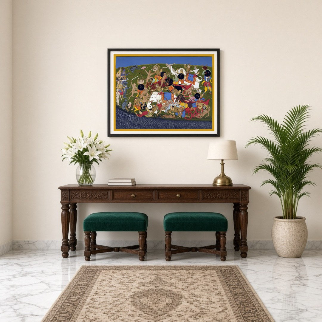 Immerse yourself in the epic narrative of the Ramayana with this visually dynamic art piece, for Entrance