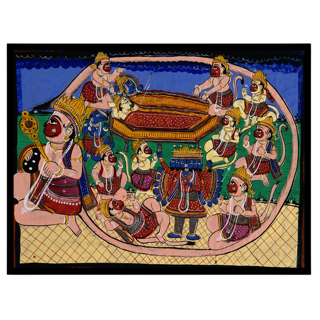 Immerse yourself in the grandeur of the Ramayana with this captivating Pattachitra artwork, for space