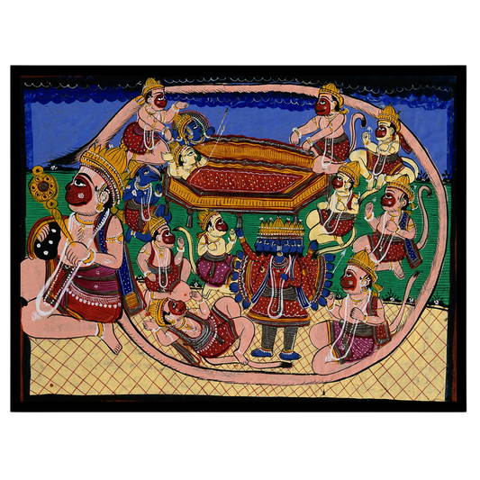 Immerse yourself in the grandeur of the Ramayana with this captivating Pattachitra artwork, for space