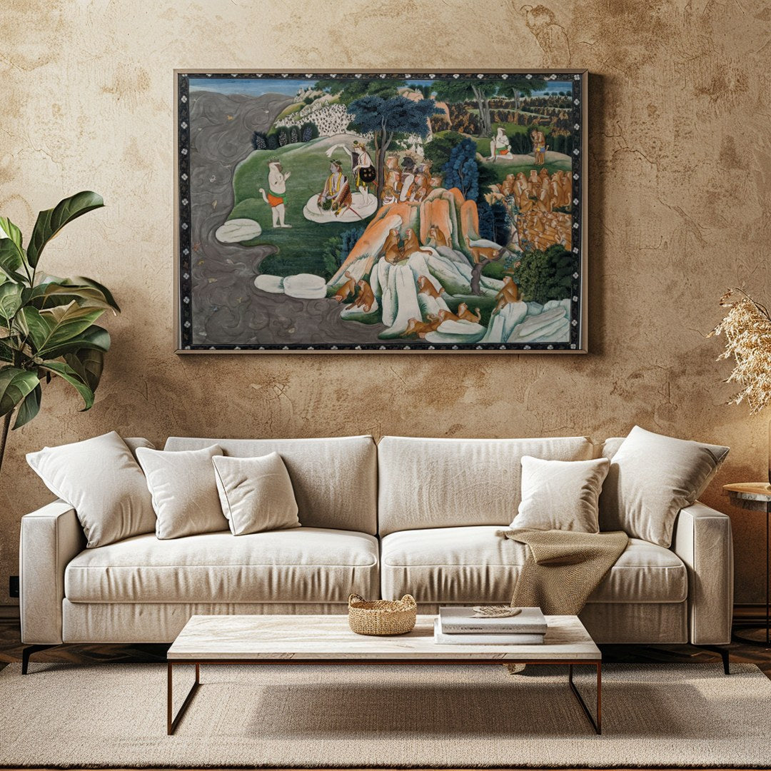Immerse yourself in the rich tapestry of Indian folklore with this intricate artwork. Featuring for Family Room