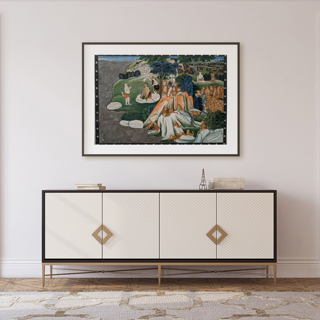 Immerse yourself in the rich tapestry of Indian folklore with this intricate artwork. Featuring for Foyer