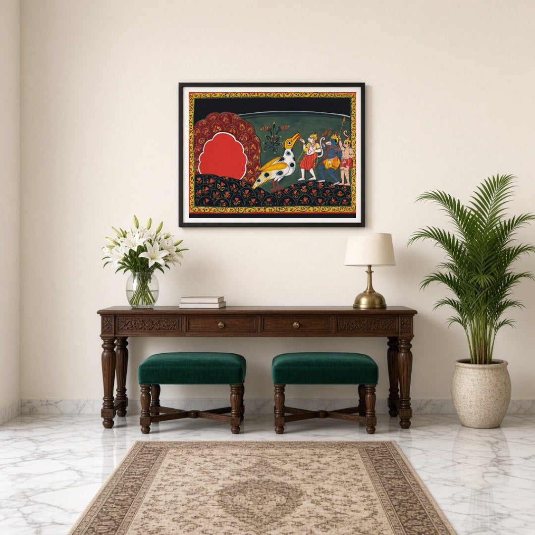 Immerse yourself in the captivating tales of devotion and adventure with this exquisite Pattachitra for Entrance