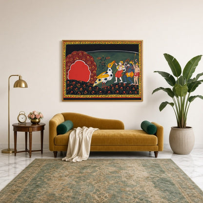 Immerse yourself in the captivating tales of devotion and adventure with this exquisite Pattachitra for Sitting Lounge