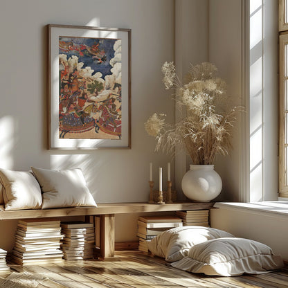 This captivating artwork depicts an animated Persian battle scene, rich in historical detail and for abode
