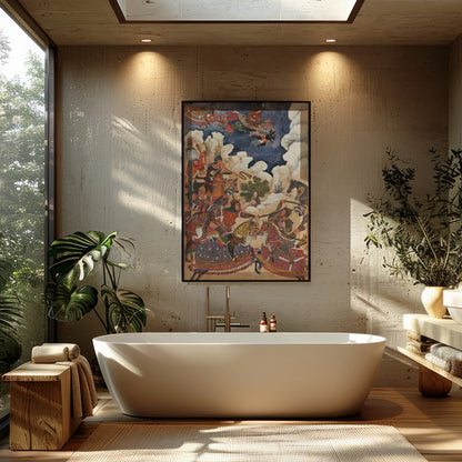 This captivating artwork depicts an animated Persian battle scene, rich in historical detail and for Bathroom