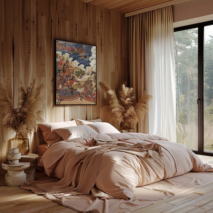 This captivating artwork depicts an animated Persian battle scene, rich in historical detail and for Bedroom