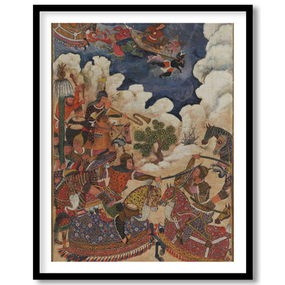 This captivating artwork depicts an animated Persian battle scene, rich in historical detail and for home
